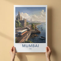Mumbai Poster - India Art Print - Maharashtra Coastal Train Cityscape Wall Decor