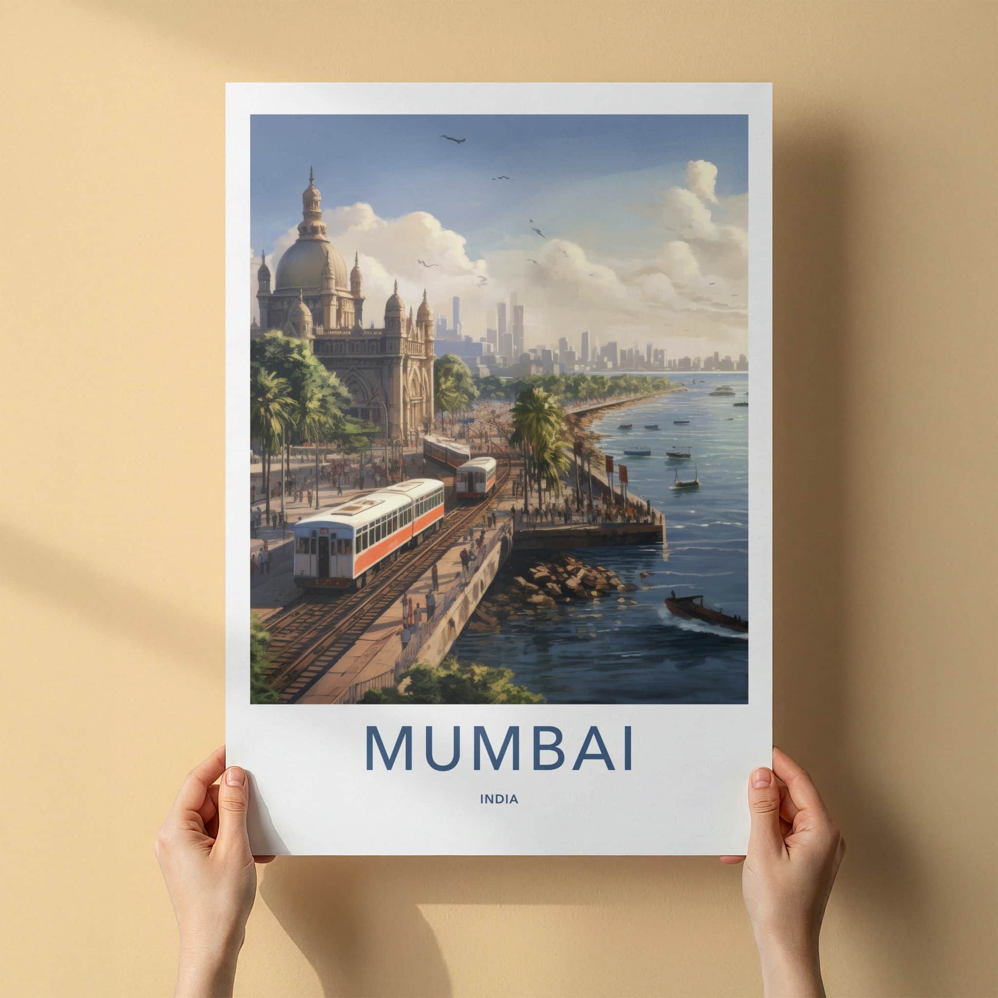 Mumbai Poster - India Art Print - Maharashtra Coastal Train Cityscape Wall Decor