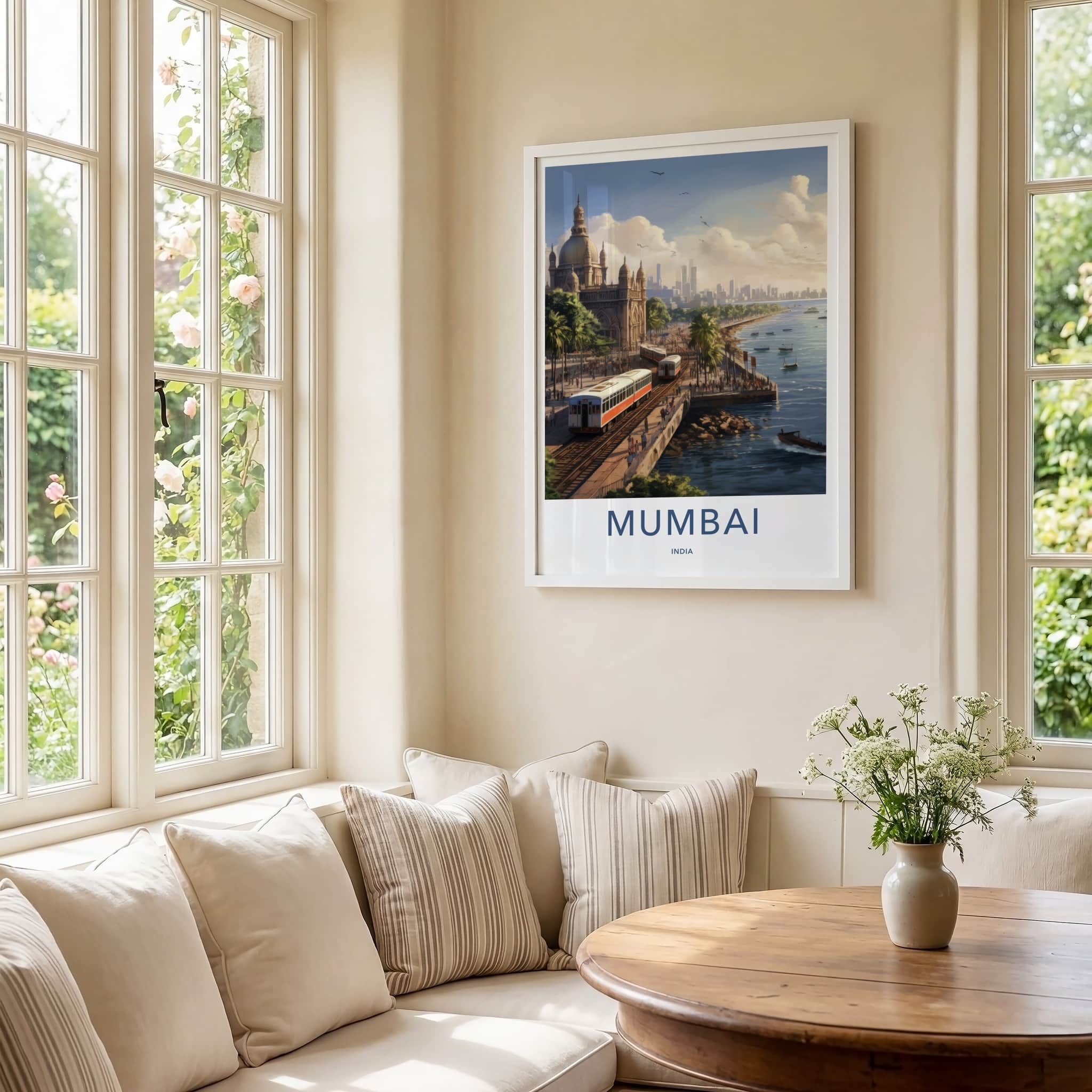 Mumbai Poster - India Art Print - Maharashtra Coastal Train Cityscape Wall Decor