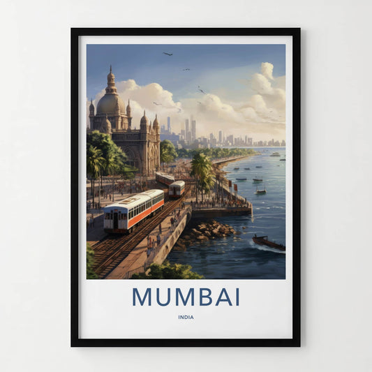 Mumbai Poster - India Art Print - Maharashtra Coastal Train Cityscape Wall Decor