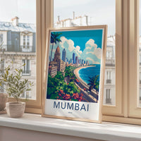 Mumbai Poster - India Travel Art - Maharashtra Beach Skyline Home Decor