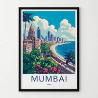 Mumbai Poster - India Travel Art - Maharashtra Beach Skyline Home Decor
