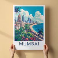 Mumbai Poster - India Travel Art - Maharashtra Beach Skyline Home Decor
