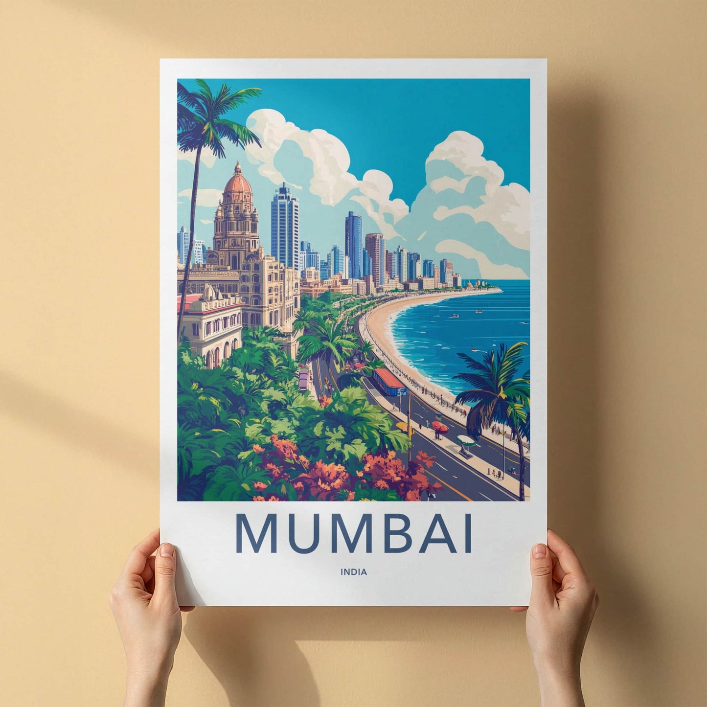 Mumbai Poster - India Travel Art - Maharashtra Beach Skyline Home Decor