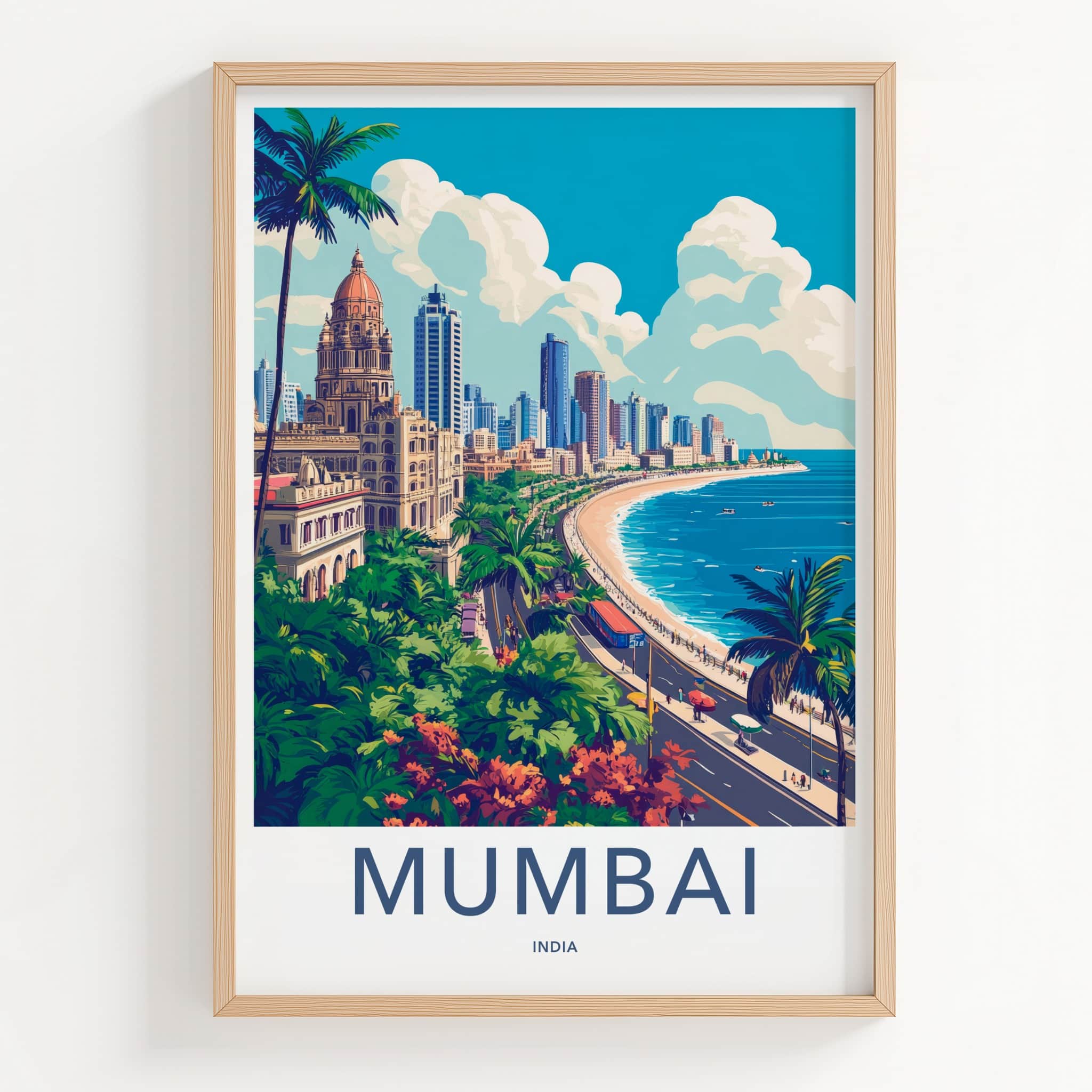 Mumbai Poster - India Travel Art - Maharashtra Beach Skyline Home Decor