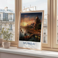 Mumbai Poster - India Travel Art - Maharashtra Busy Harbor Sunset Home Decor
