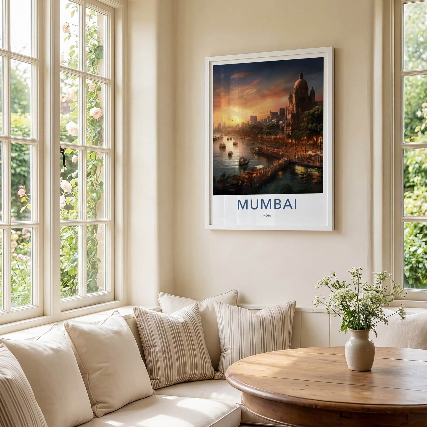 Mumbai Poster - India Travel Art - Maharashtra Busy Harbor Sunset Home Decor