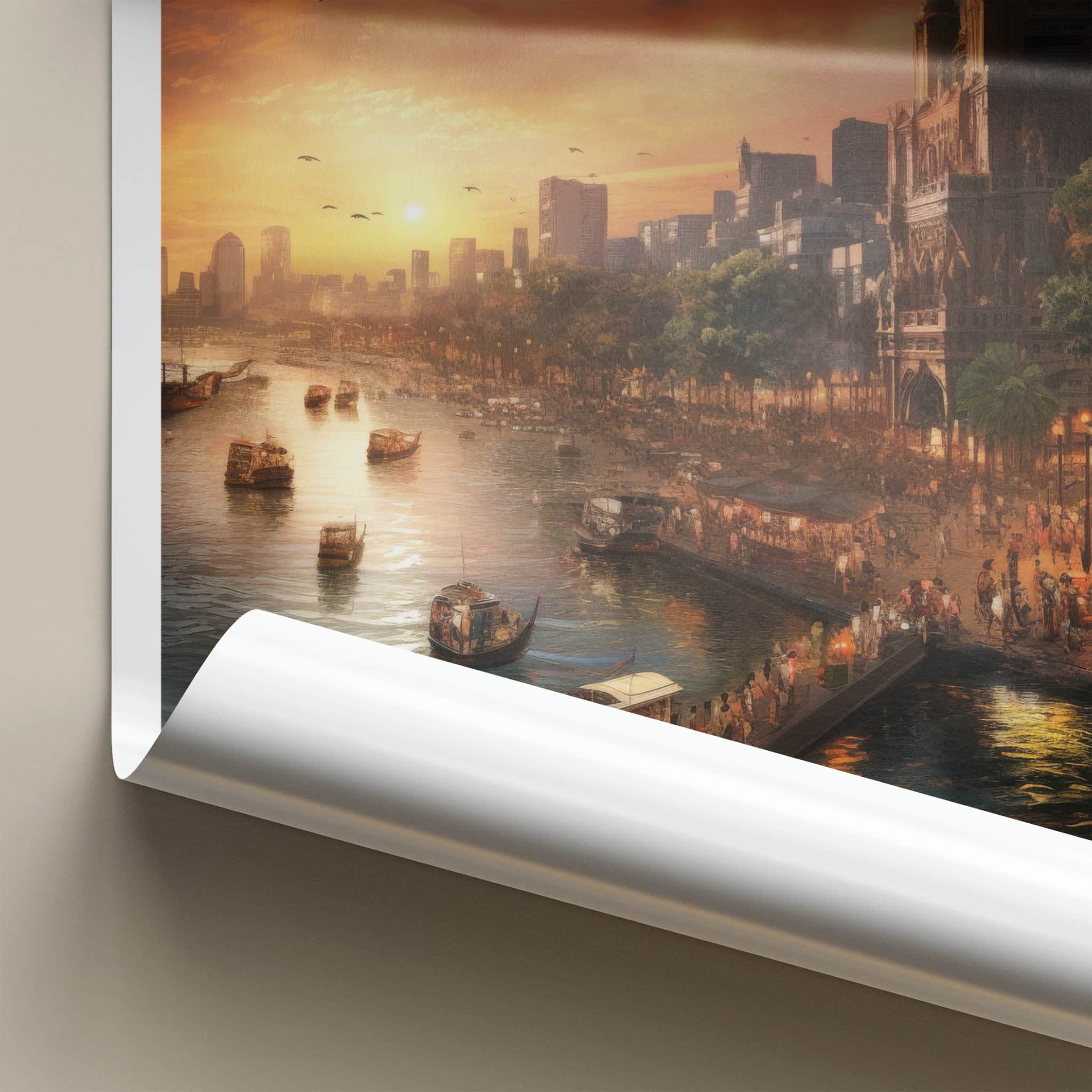 Mumbai Poster - India Travel Art - Maharashtra Busy Harbor Sunset Home Decor