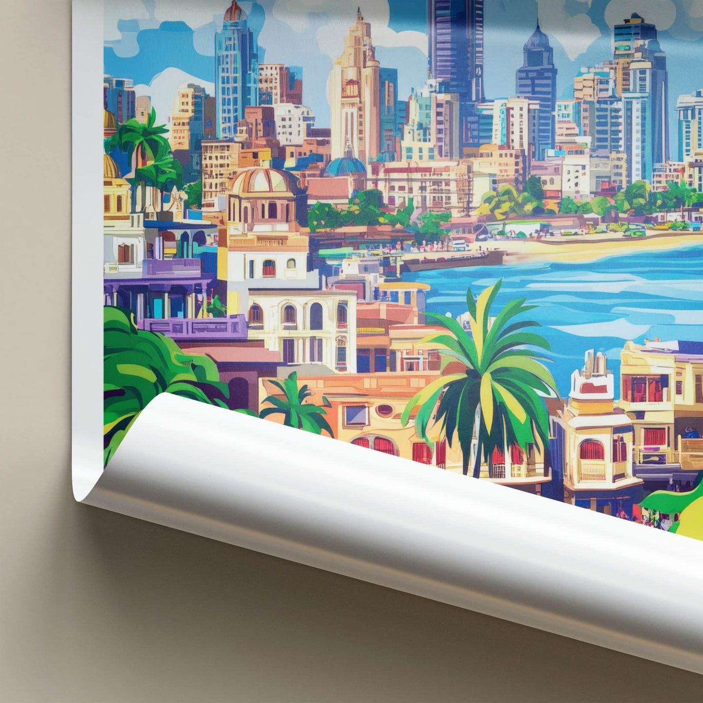 Mumbai Poster - India Travel Art - Maharashtra Coastal City Scene Wall Decor