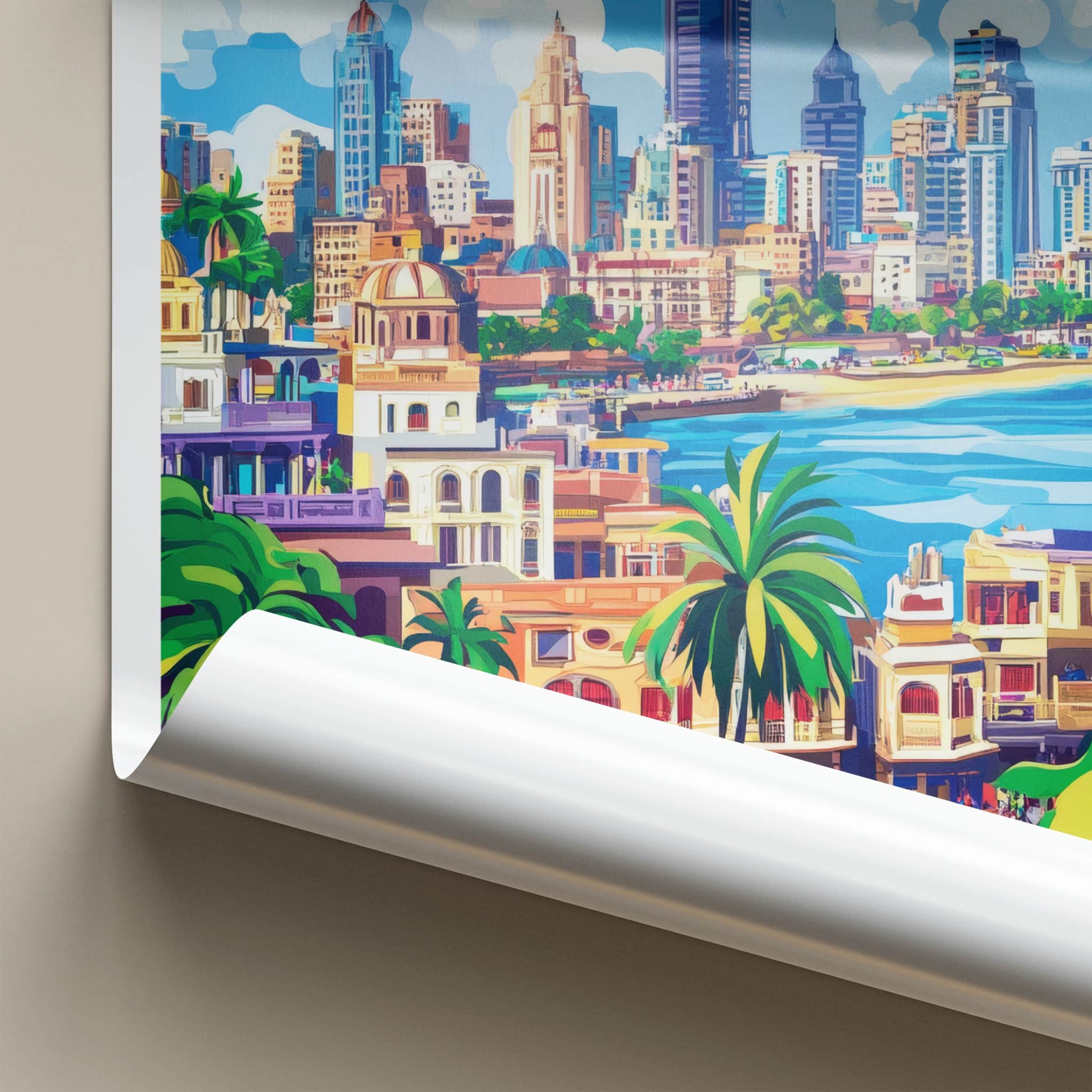 Mumbai Poster - India Travel Art - Maharashtra Coastal City Scene Wall Decor