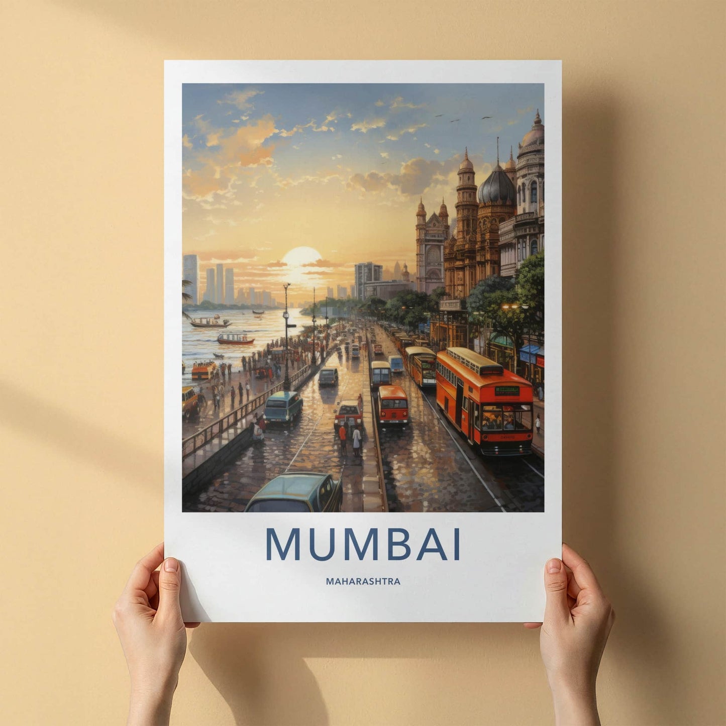 Mumbai Poster - India Travel Art - Maharashtra Coastal Evening Home Decor