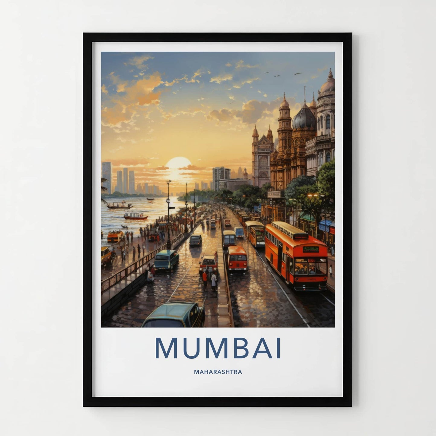Mumbai Poster - India Travel Art - Maharashtra Coastal Evening Home Decor