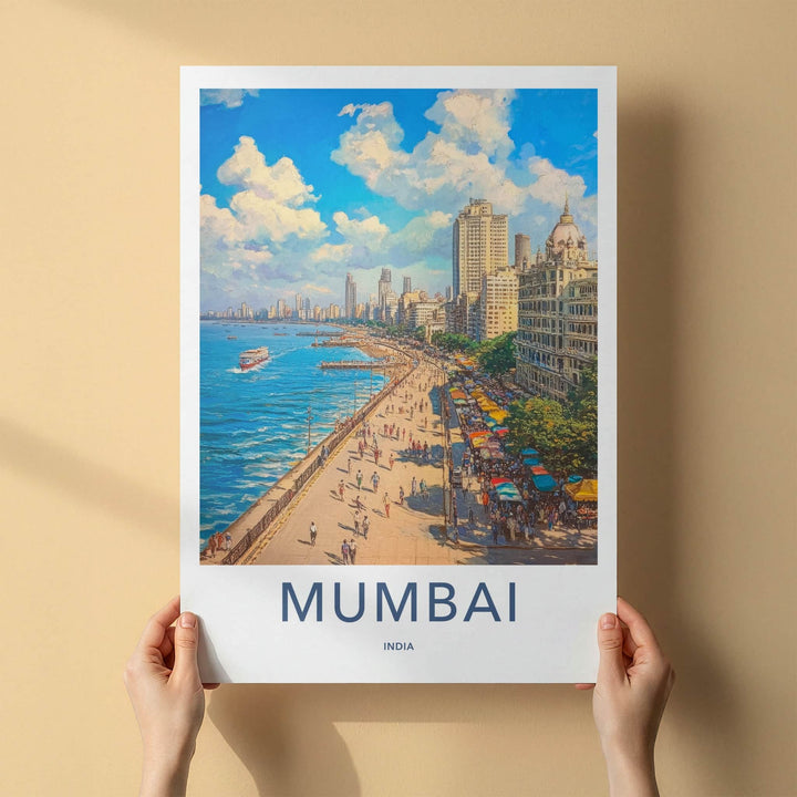 Mumbai Poster - India Travel Art - Maharashtra Coastal Promenade Home Decor