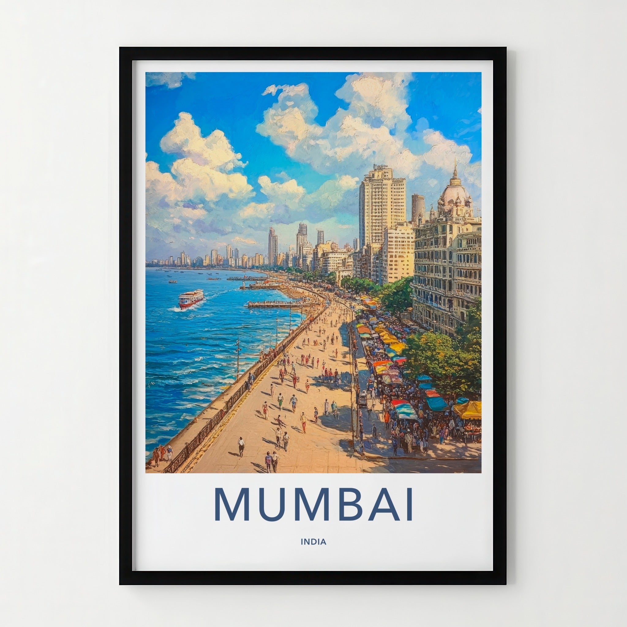 Mumbai Poster - India Travel Art - Maharashtra Coastal Promenade Home Decor