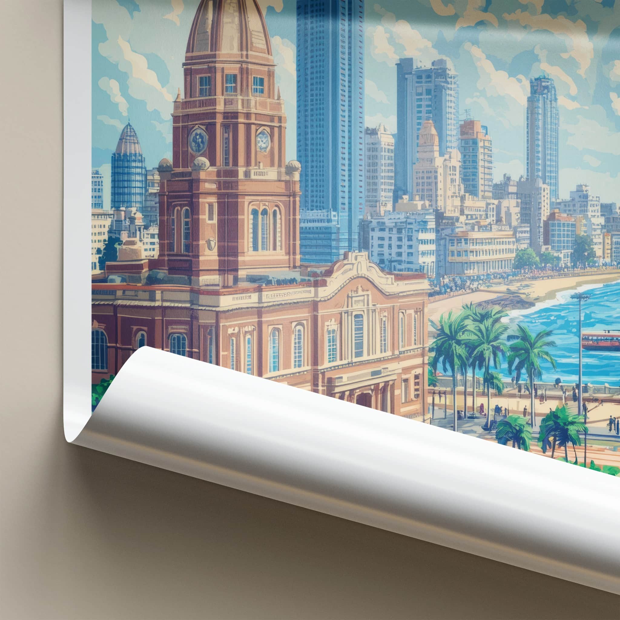 Mumbai Poster - India Travel Art - Maharashtra Historic City Skyline Home Decor