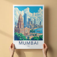 Mumbai Poster - India Travel Art - Maharashtra Historic City Skyline Home Decor