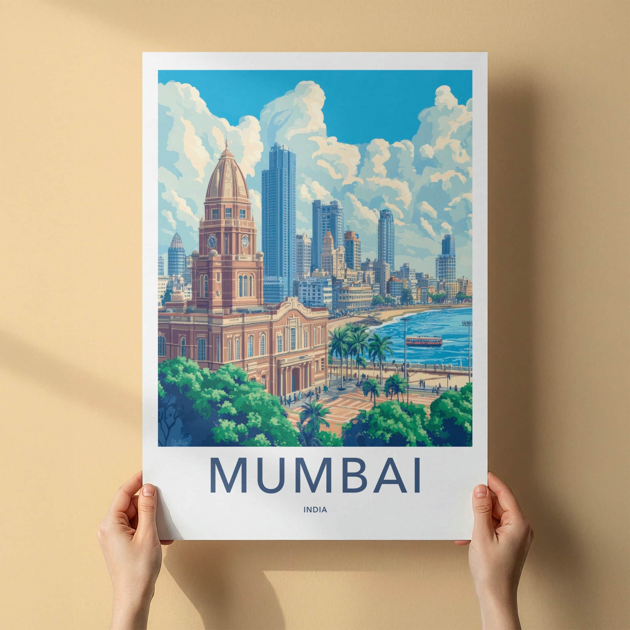Mumbai Poster - India Travel Art - Maharashtra Historic City Skyline Home Decor