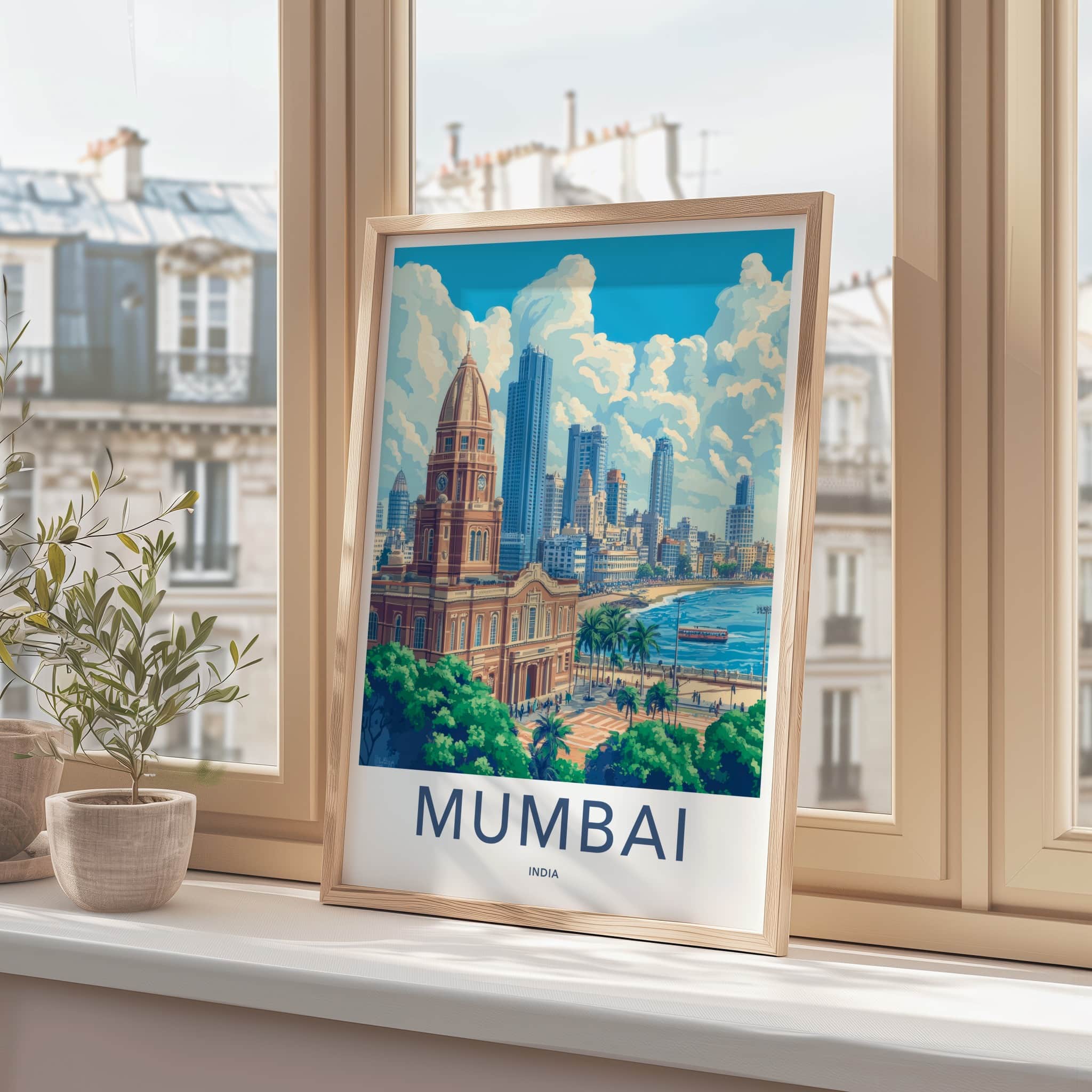 Mumbai Poster - India Travel Art - Maharashtra Historic City Skyline Home Decor
