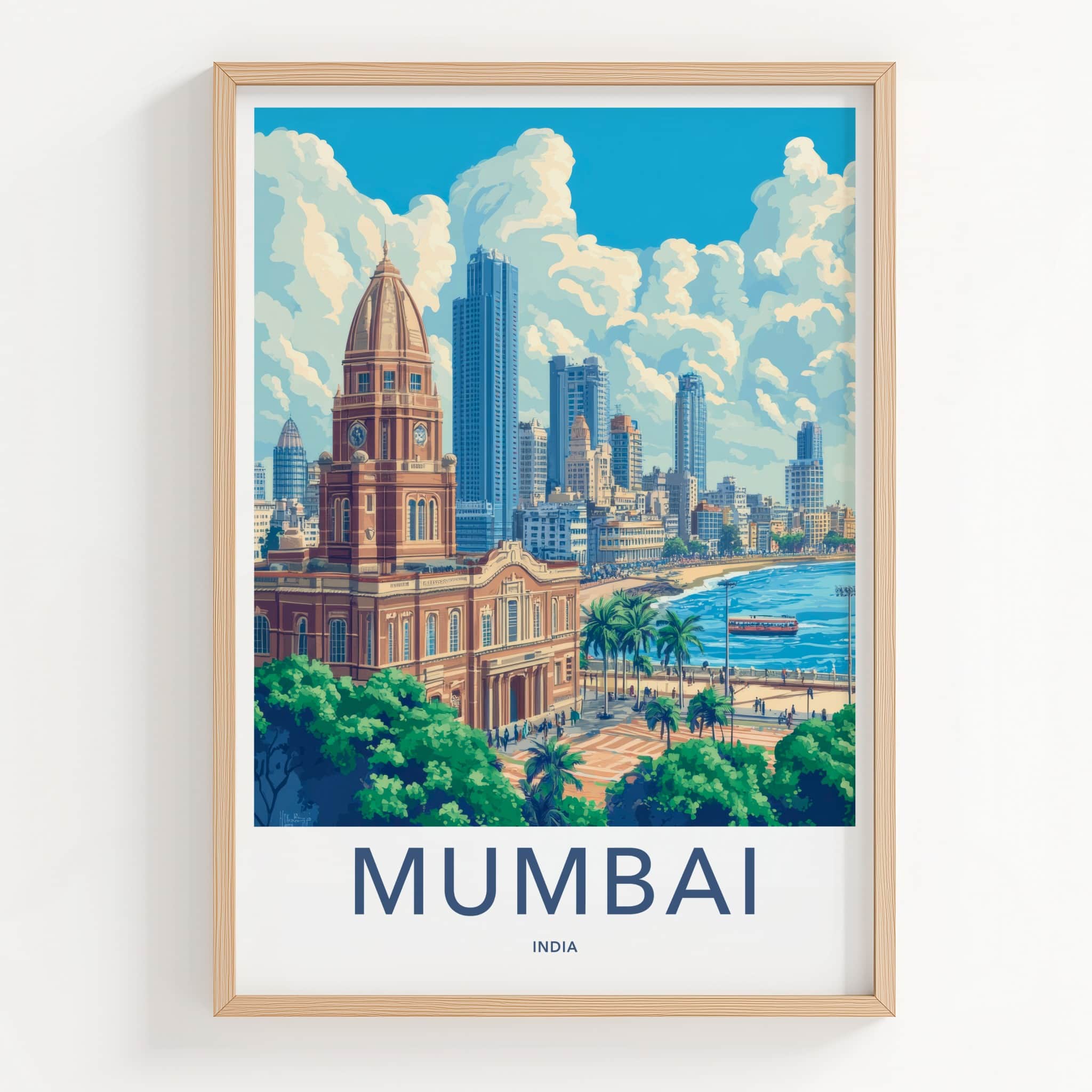 Mumbai Poster - India Travel Art - Maharashtra Historic City Skyline Home Decor