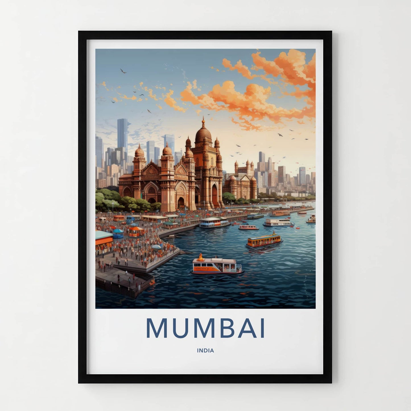 Mumbai Poster - India Travel Art - Maharashtra Iconic Gateway Building Home Decor