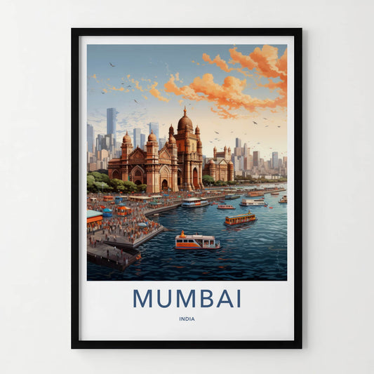 Mumbai Poster - India Travel Art - Maharashtra Iconic Gateway Building Home Decor