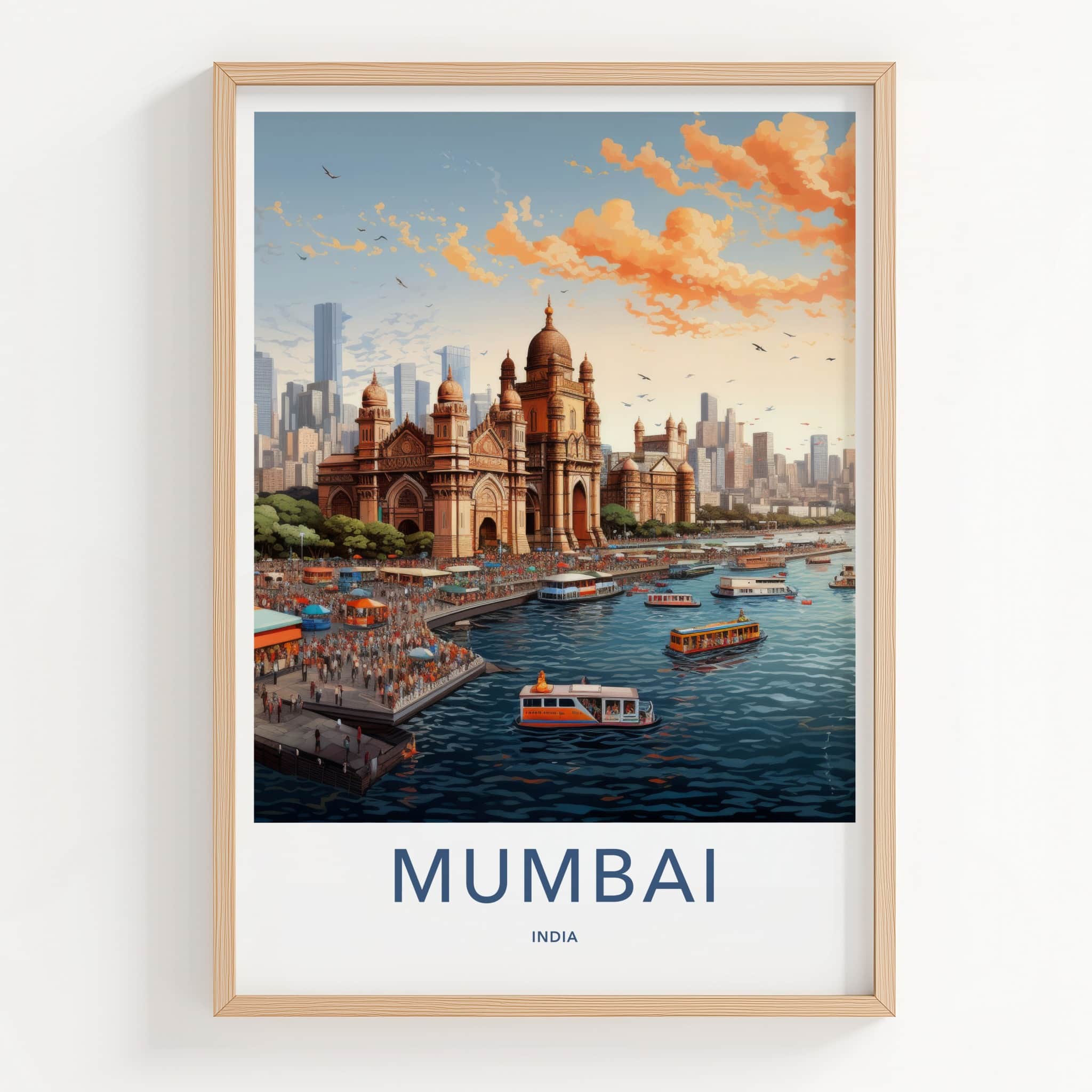 Mumbai Poster - India Travel Art - Maharashtra Iconic Gateway Building Home Decor