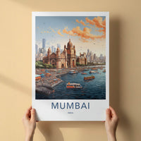 Mumbai Poster - India Travel Art - Maharashtra Iconic Gateway Building Home Decor