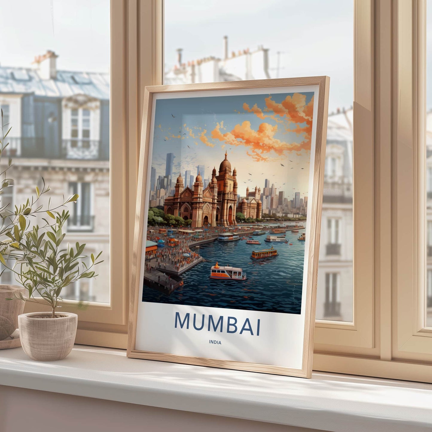 Mumbai Poster - India Travel Art - Maharashtra Iconic Gateway Building Home Decor