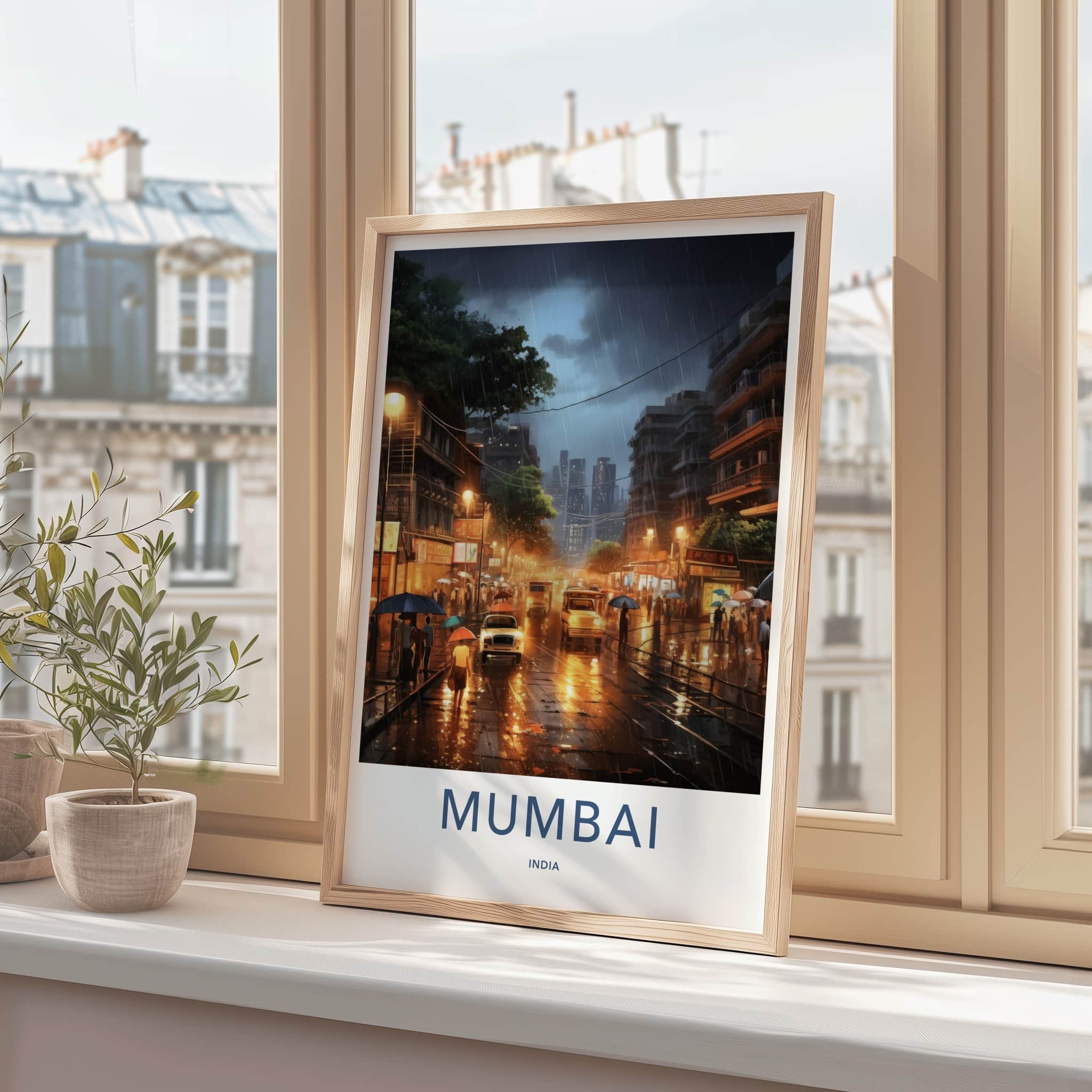 Mumbai Poster - India Travel Art - Maharashtra Monsoon Night Scene Home Decor