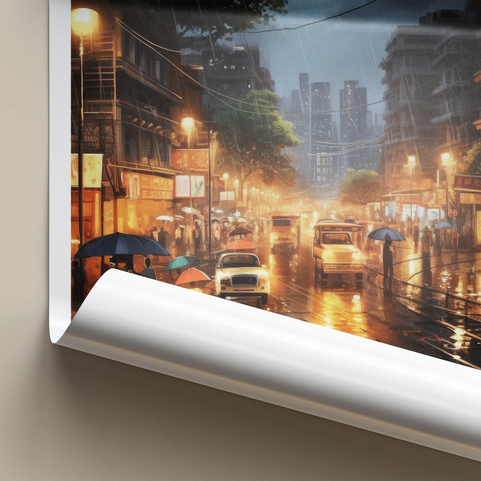 Mumbai Poster - India Travel Art - Maharashtra Monsoon Night Scene Home Decor
