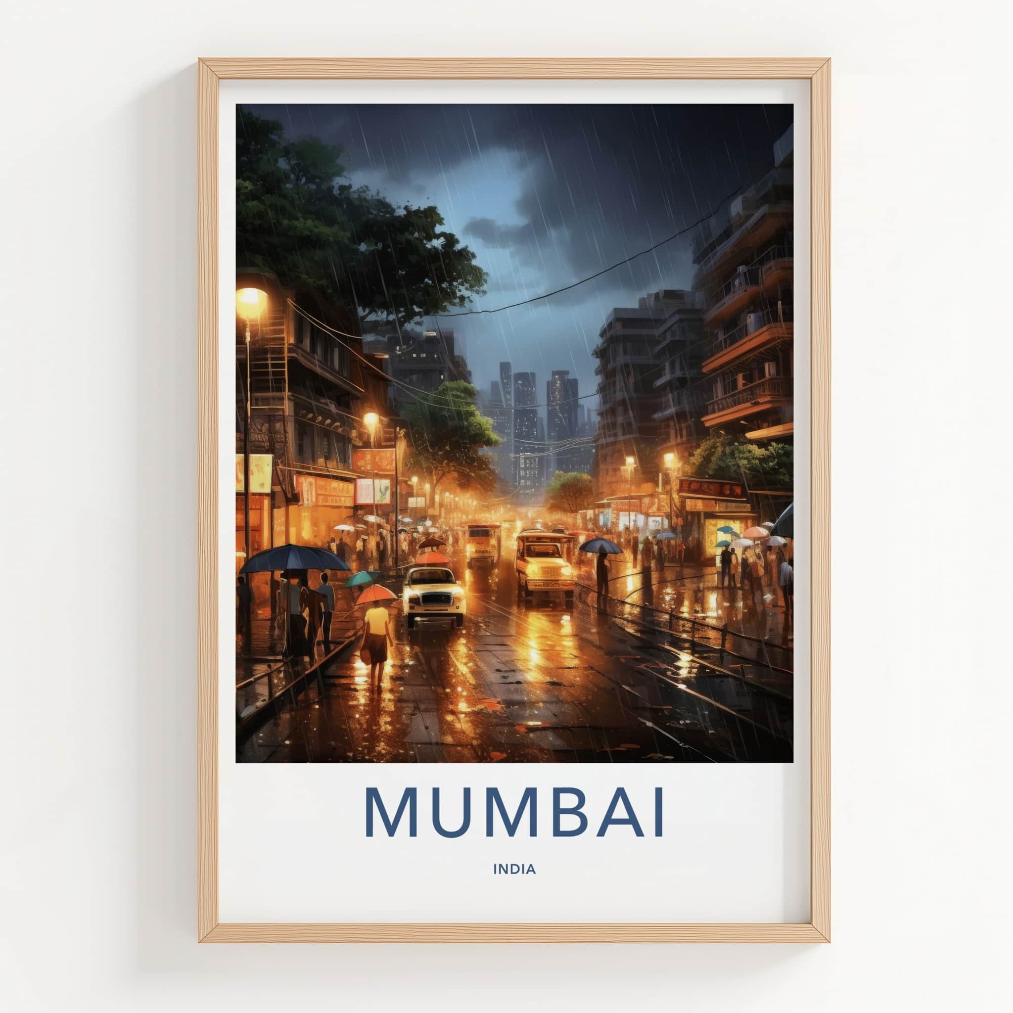 Mumbai Poster - India Travel Art - Maharashtra Monsoon Night Scene Home Decor