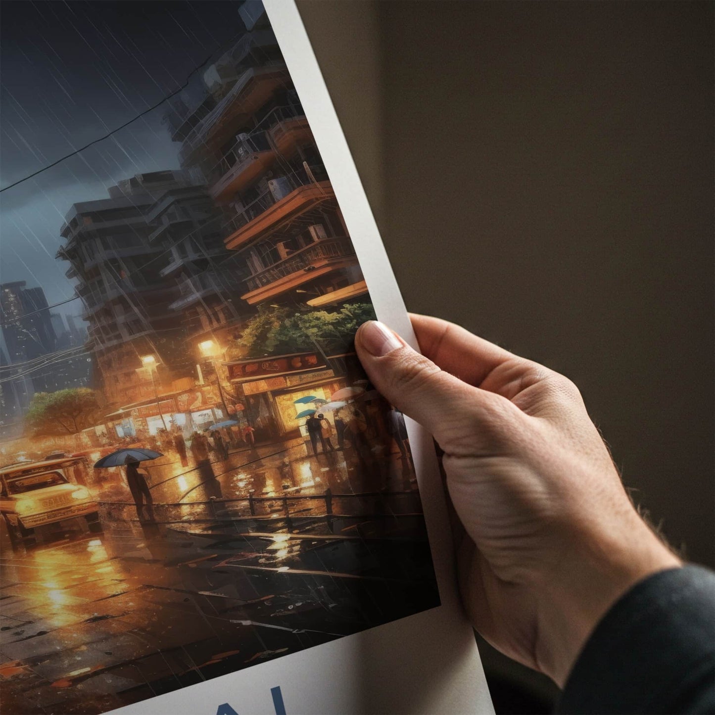 Mumbai Poster - India Travel Art - Maharashtra Monsoon Night Scene Home Decor
