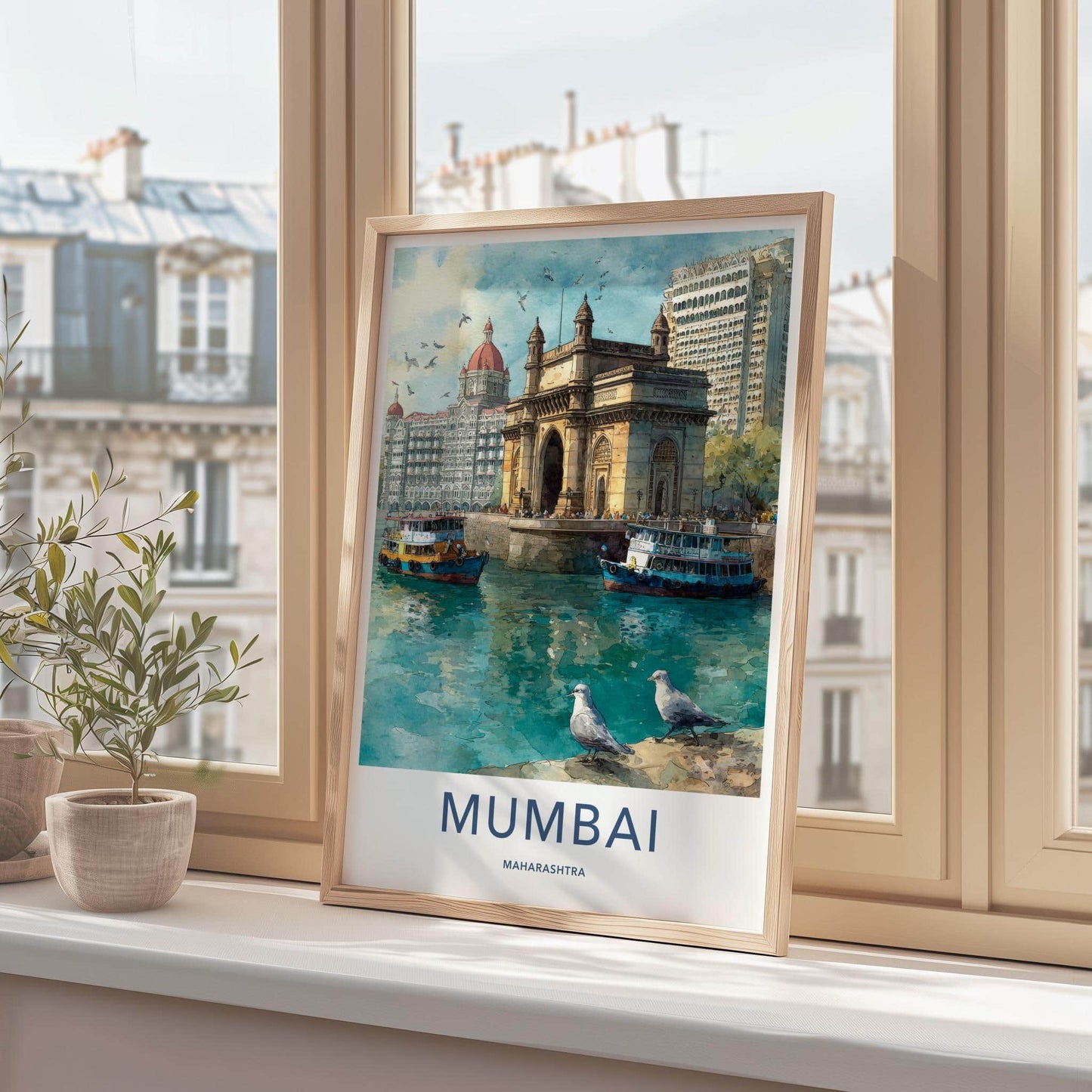 Mumbai Poster - India Travel Art - Maharashtra Waterfront Arch Home Decor