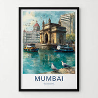 Mumbai Poster - India Travel Art - Maharashtra Waterfront Arch Home Decor