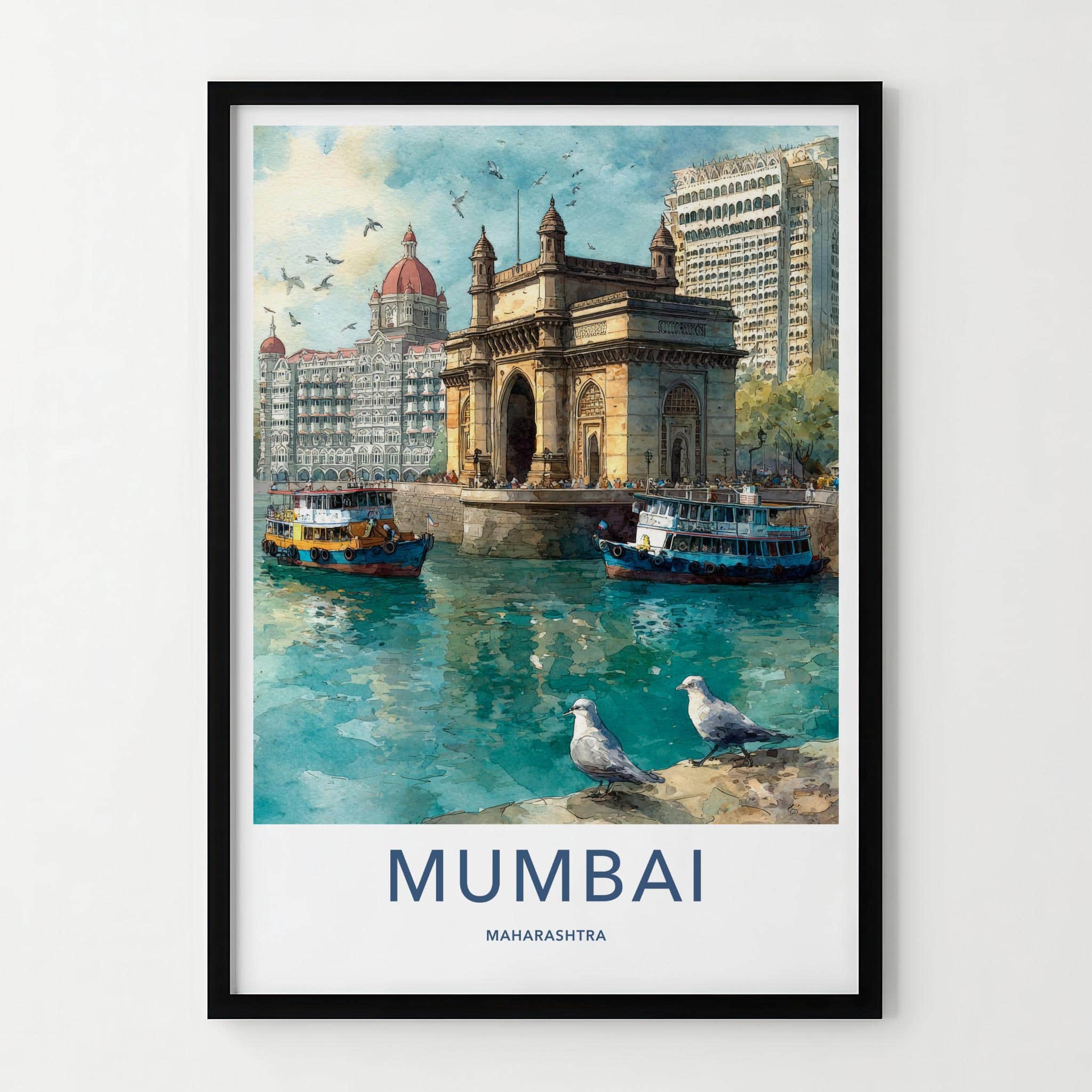 Mumbai Poster - India Travel Art - Maharashtra Waterfront Arch Home Decor