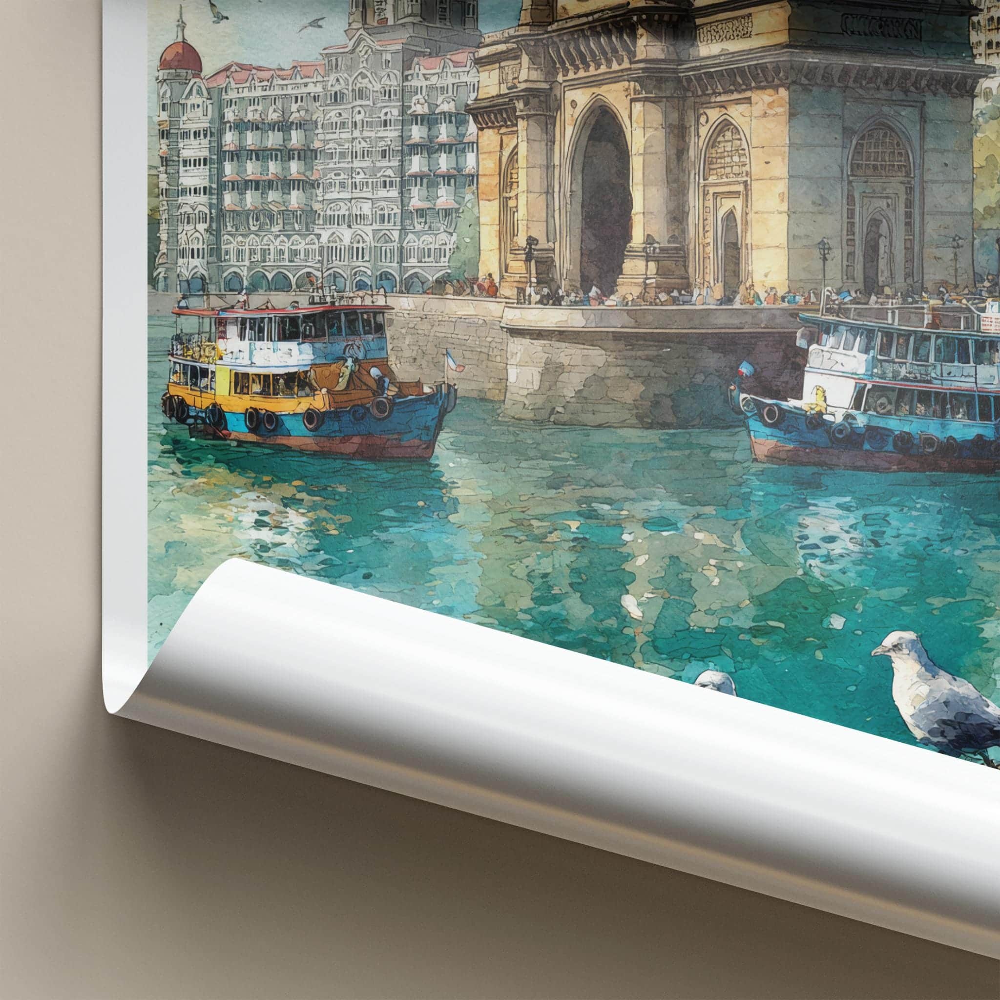 Mumbai Poster - India Travel Art - Maharashtra Waterfront Arch Home Decor