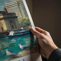 Mumbai Poster - India Travel Art - Maharashtra Waterfront Arch Home Decor