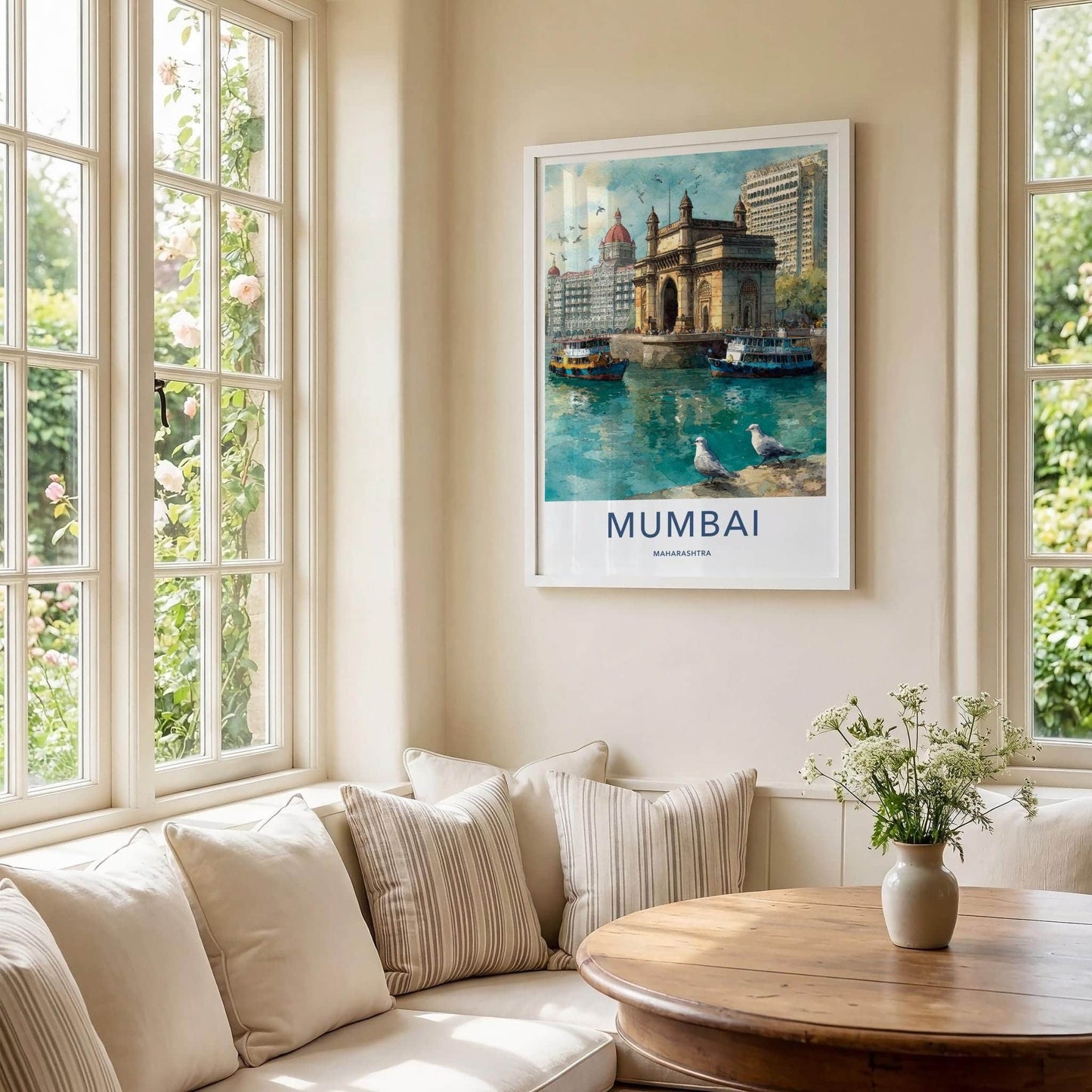 Mumbai Poster - India Travel Art - Maharashtra Waterfront Arch Home Decor