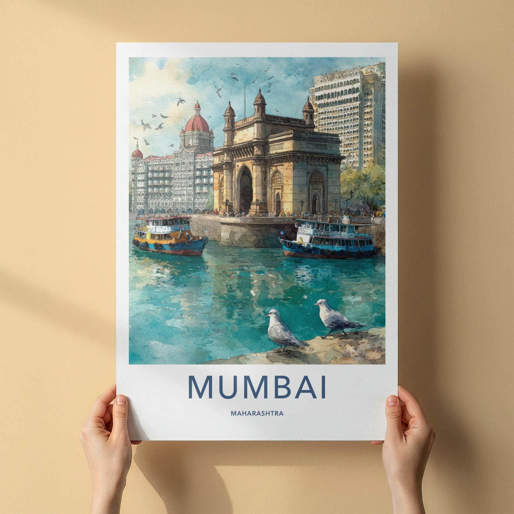 Mumbai Poster - India Travel Art - Maharashtra Waterfront Arch Home Decor