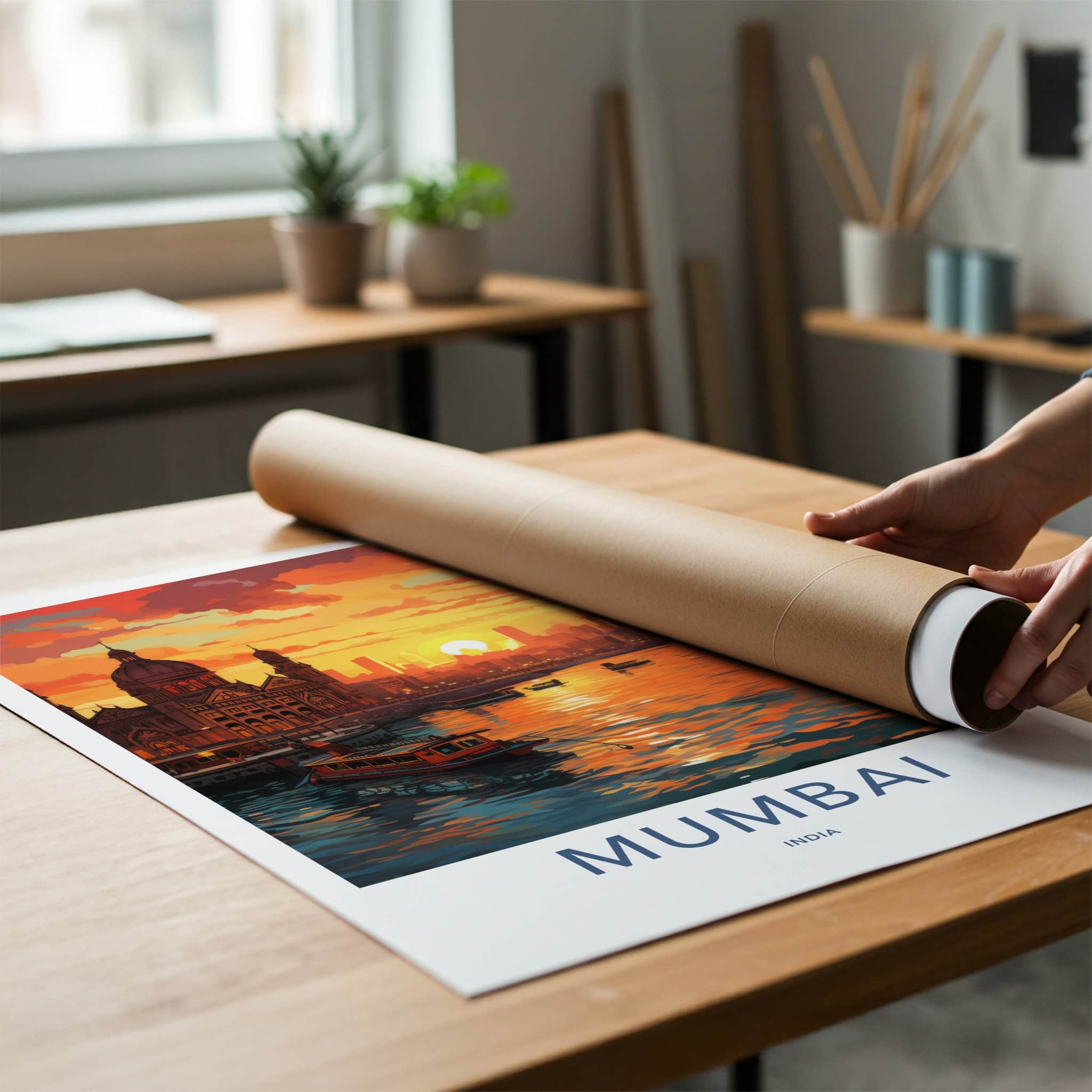 Mumbai Poster - India Travel Print - Maharashtra Sunset Harbor Framed Decor