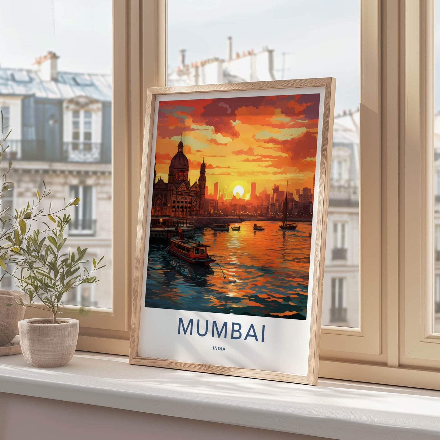 Mumbai Poster - India Travel Print - Maharashtra Sunset Harbor Framed Decor