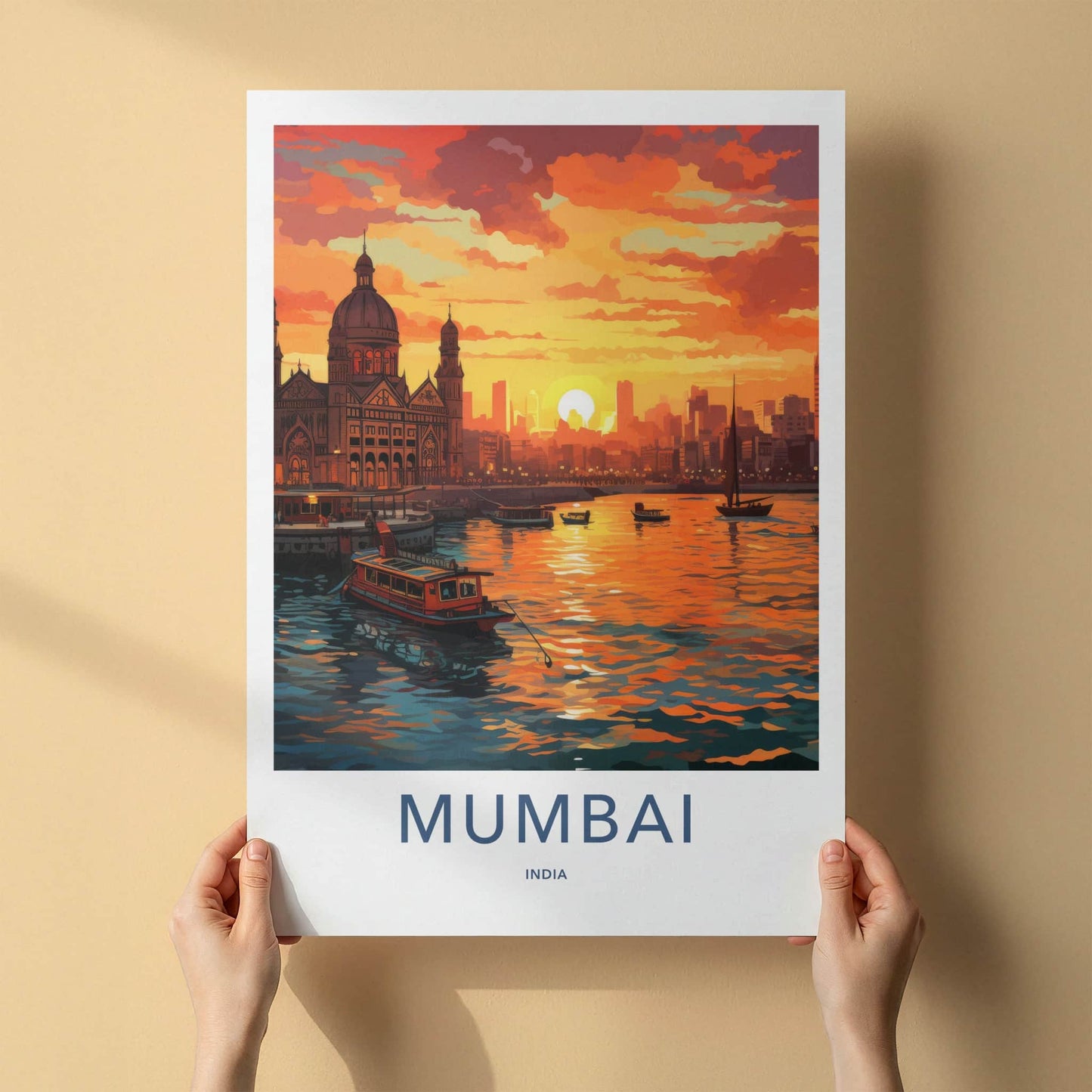 Mumbai Poster - India Travel Print - Maharashtra Sunset Harbor Framed Decor