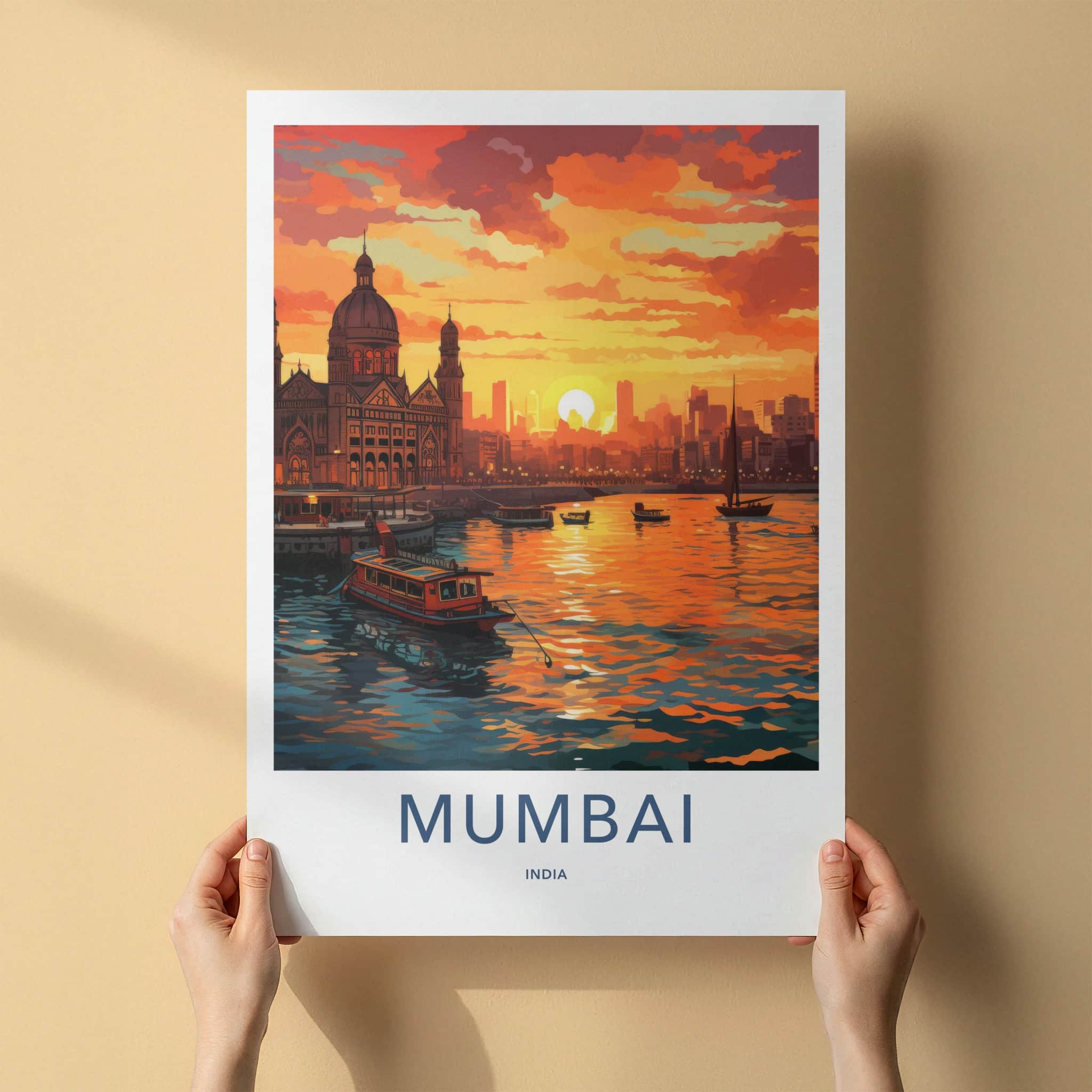 Mumbai Poster - India Travel Print - Maharashtra Sunset Harbor Framed Decor