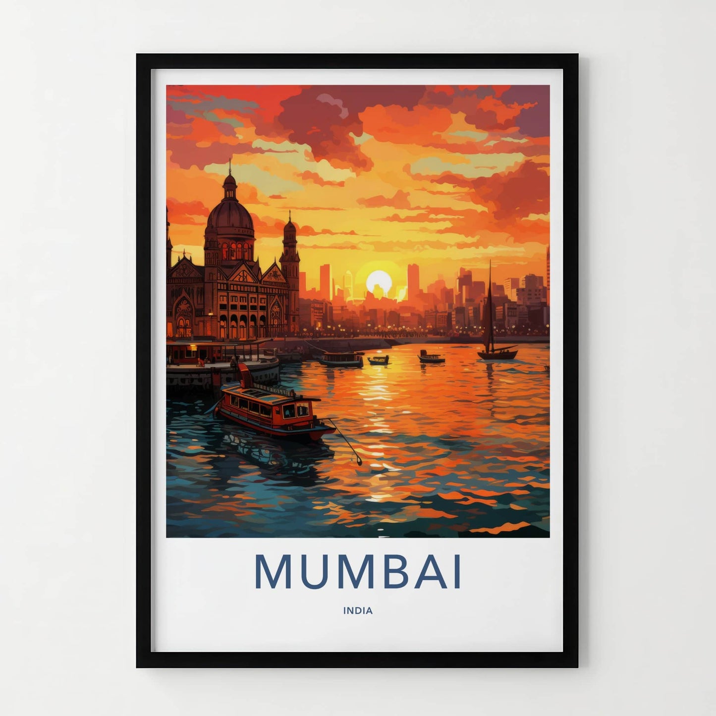 Mumbai Poster - India Travel Print - Maharashtra Sunset Harbor Framed Decor