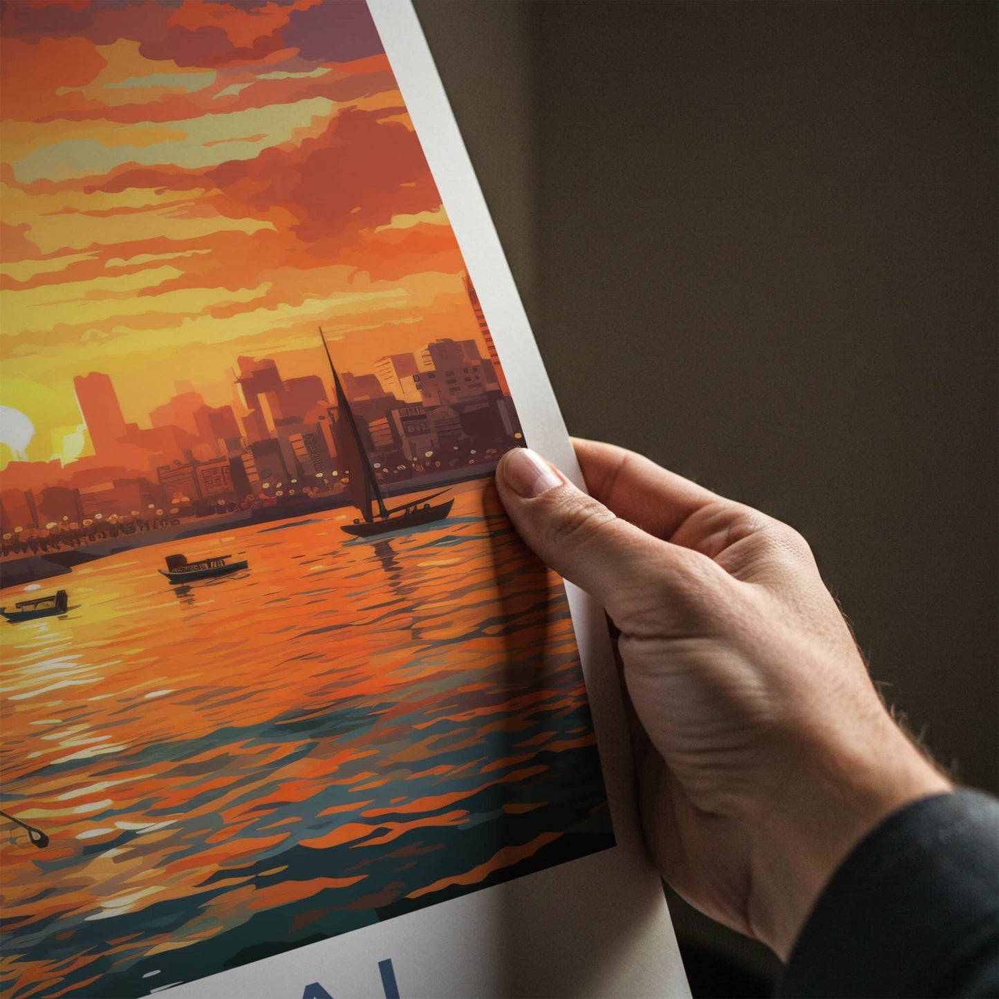 Mumbai Poster - India Travel Print - Maharashtra Sunset Harbor Framed Decor