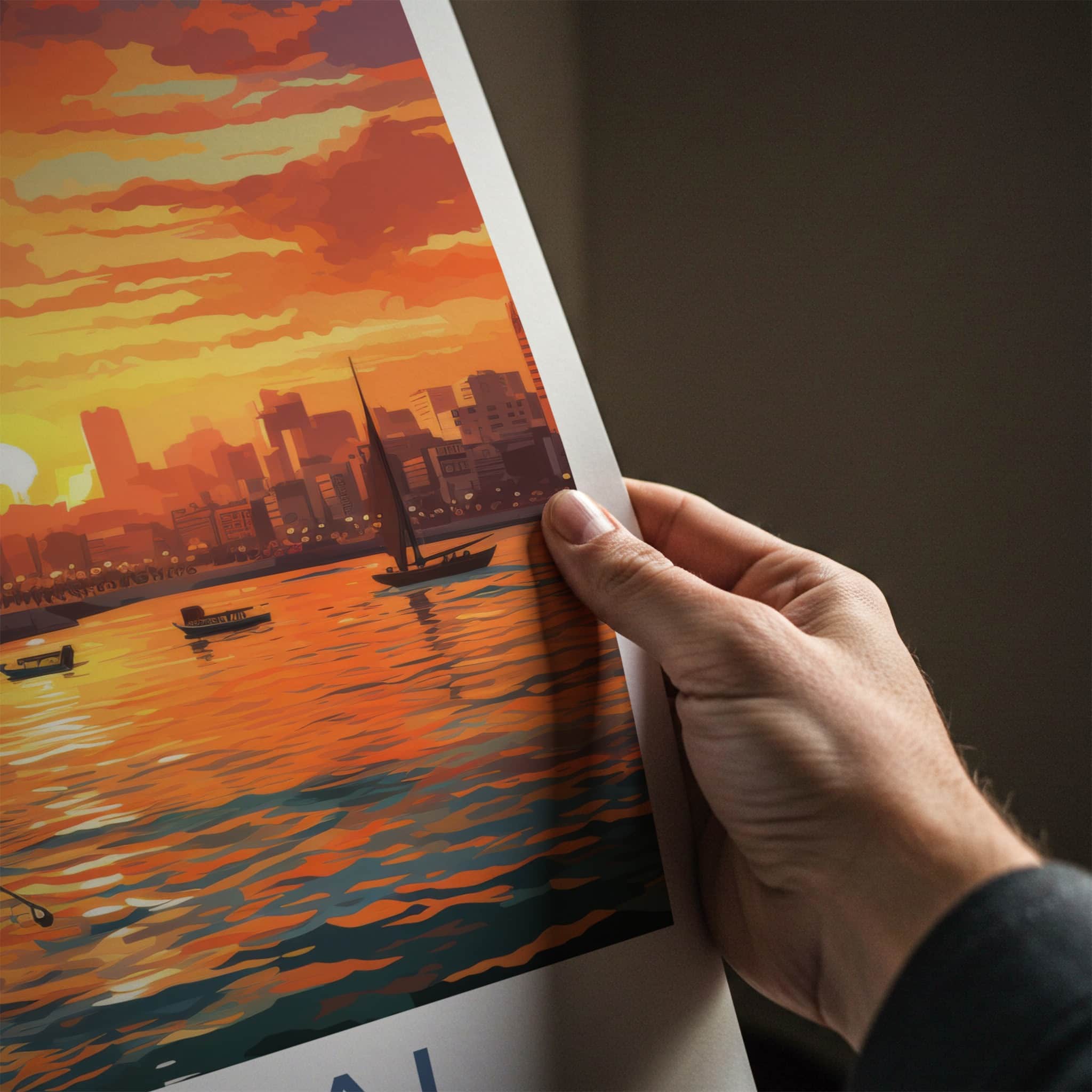 Mumbai Poster - India Travel Print - Maharashtra Sunset Harbor Framed Decor