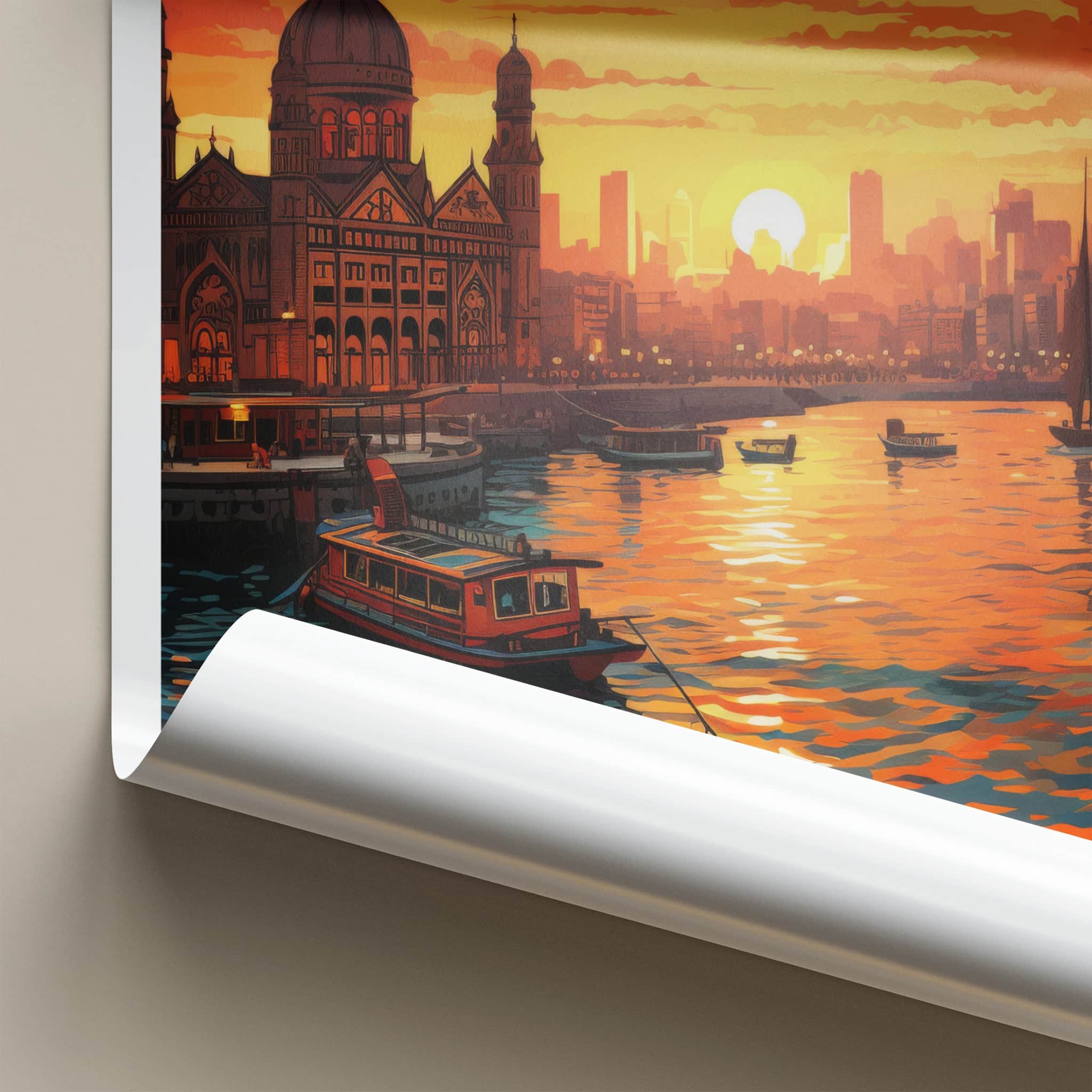 Mumbai Poster - India Travel Print - Maharashtra Sunset Harbor Framed Decor