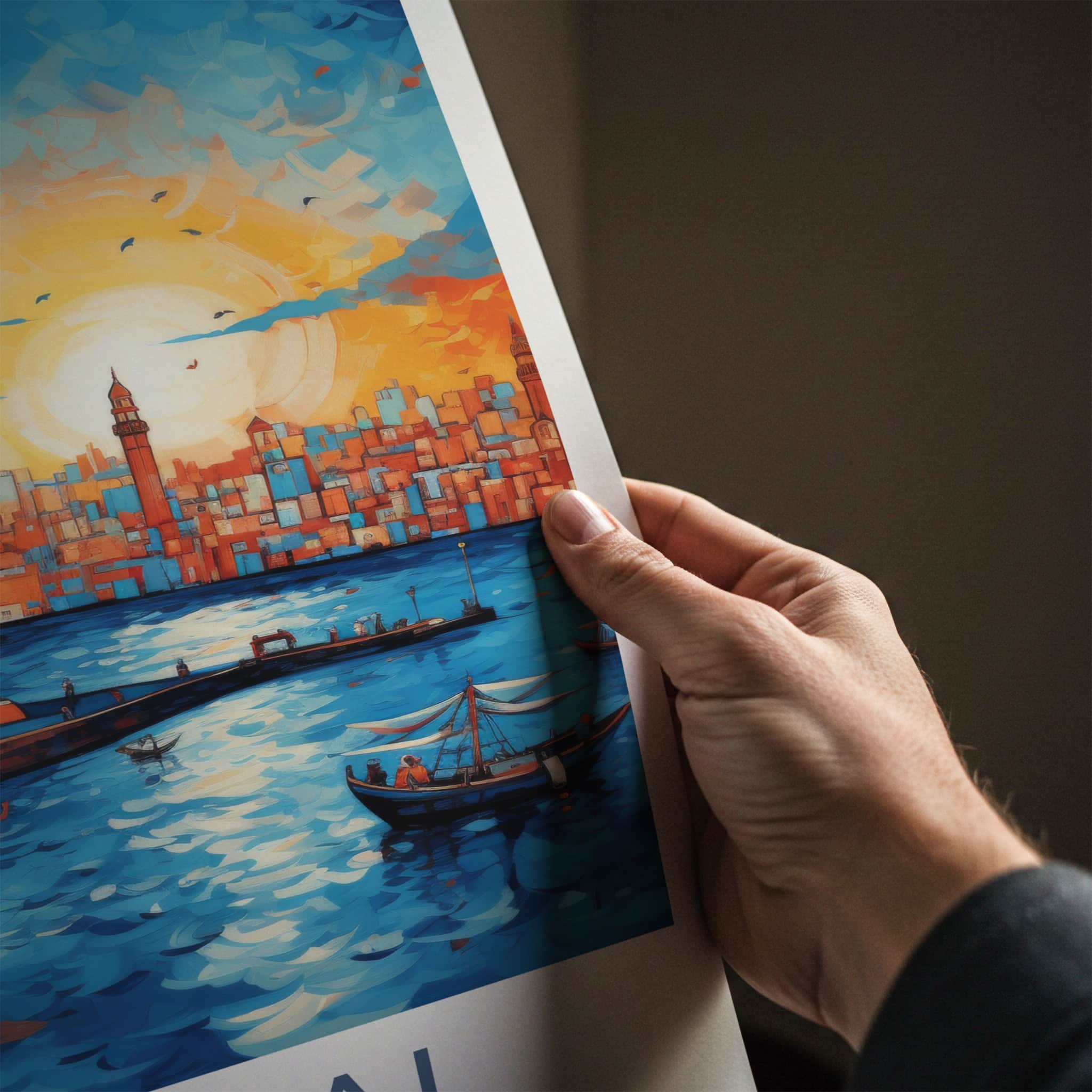 Mumbai Poster - India Wall Art - Maharashtra Boats City Sunset Home Decor