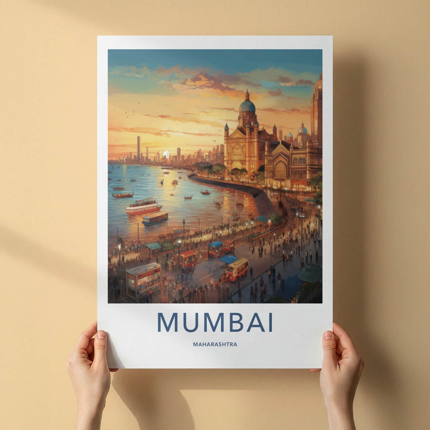 Mumbai Poster - India Wall Art - Maharashtra Waterfront city view Home Art