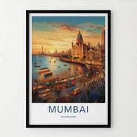 Mumbai Poster - India Wall Art - Maharashtra Waterfront city view Home Art